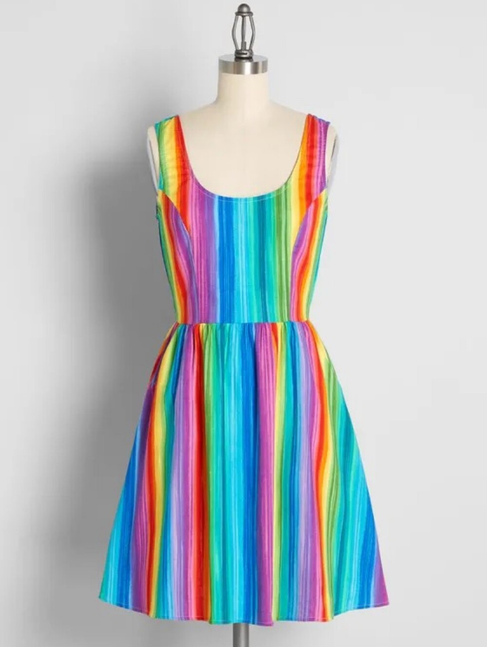 NWT Retrolicous Rainbow Print Skater Dress Size L - Picture 2 of 7